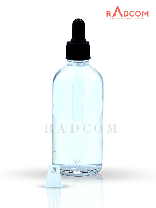 100ML Clear Glass Dropper Bottle with Black Dropper Set With Black Teat and Plug